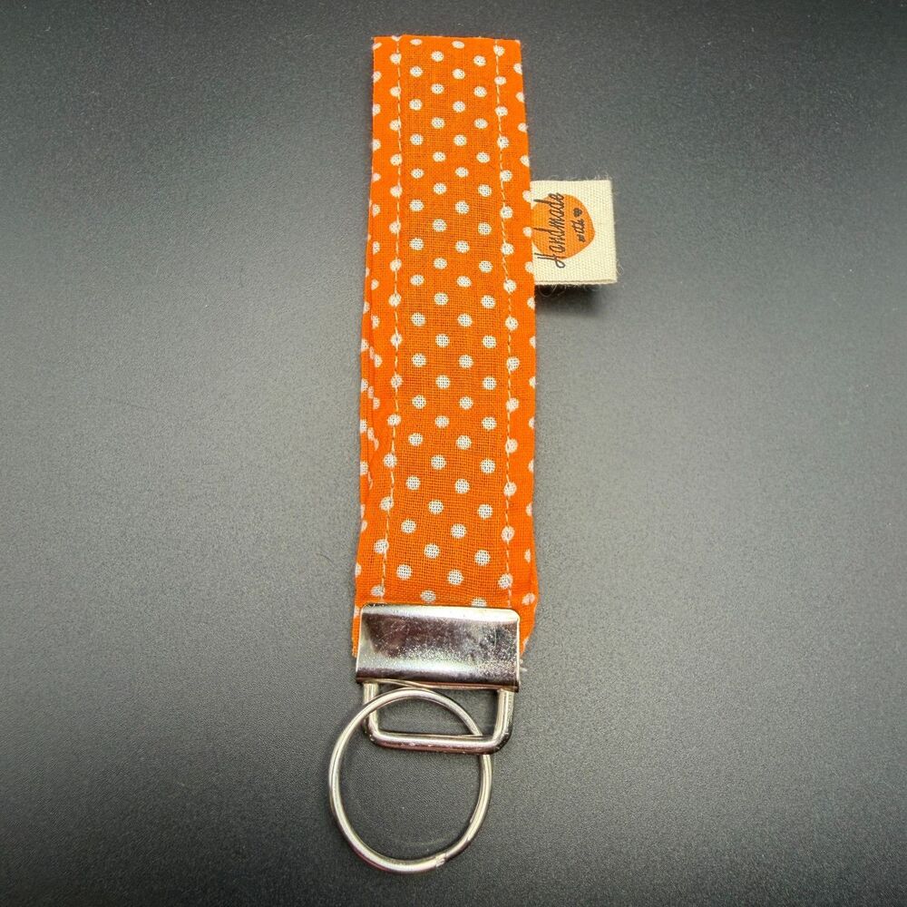 Handmade Orange Polka Dot Fabric Wristlet Keychain